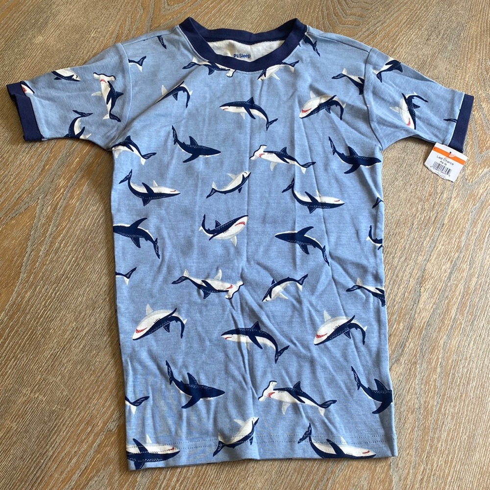 New pl sleep Nordstrom pajama t shirt boys sz 12 shark print blue white